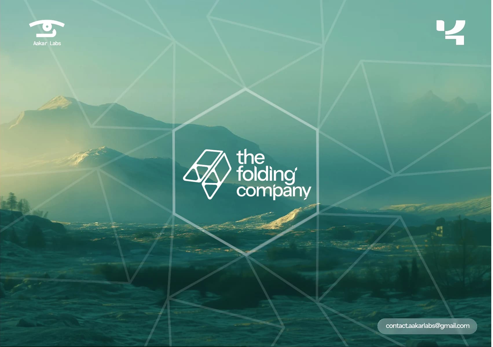 The Folding Company identity over a teal mountain landscape